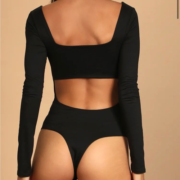 Bold Basic Black Long Sleeve Cutout Bodysuit - Picture 6 of 6